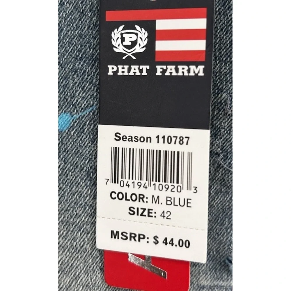 Phat Farm Stretch Denim Light Washed Distressed Jean Shorts Blue 42 NWT